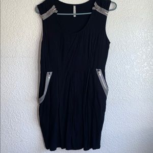 Black business dress with silver zipper decor